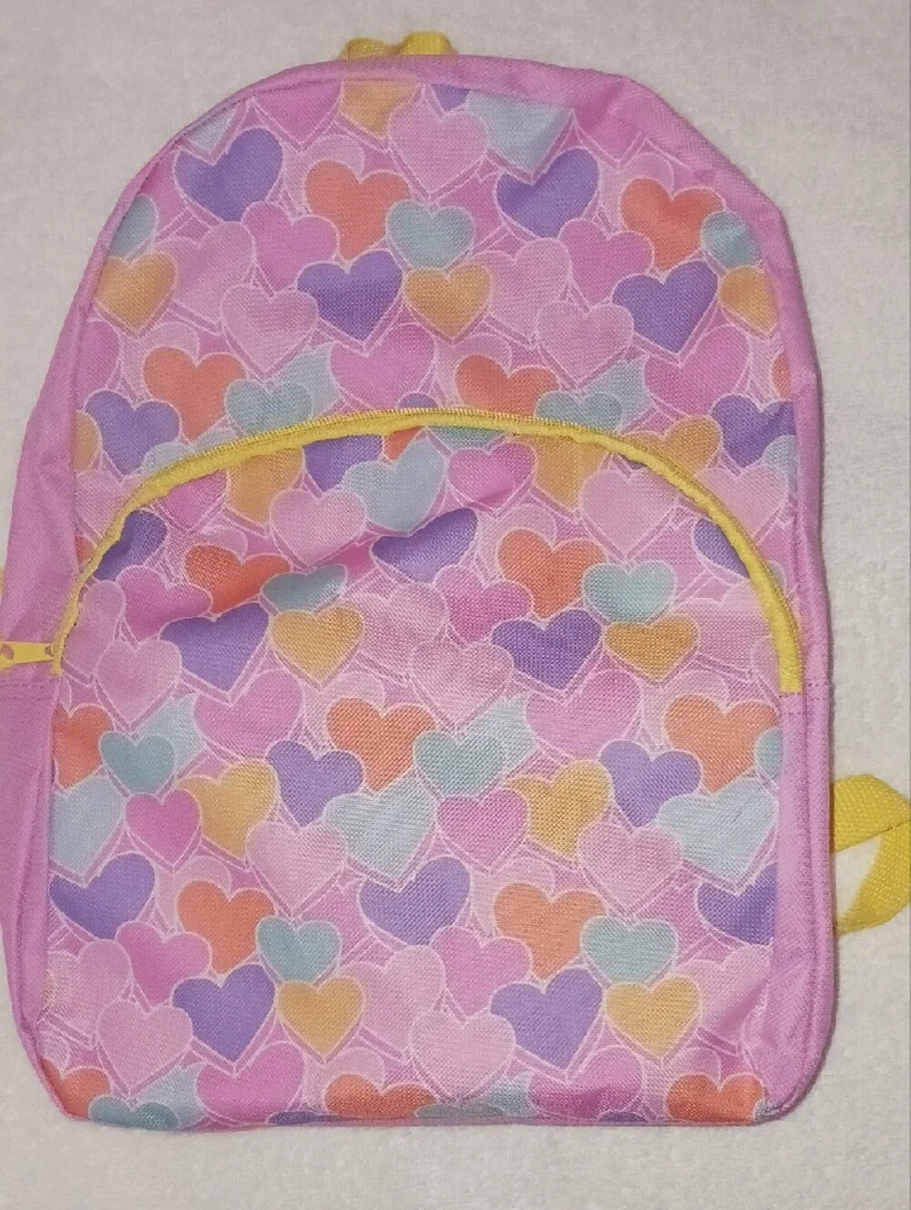 Kids Pink Heart-Print Backpack with Yellow Trim